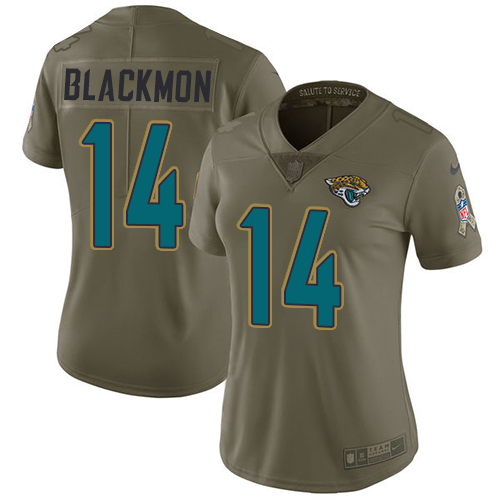 Nike Jacksonville Jaguars #14 Justin Blackmon Olive Women Stitched NFL Limited 2017 Salute to Service Jersey->women nfl jersey->Women Jersey